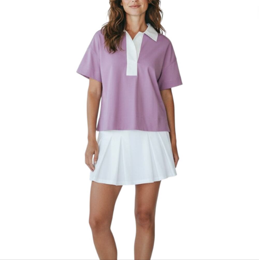 EVERLANE The Retro Jersey Polo Shirt Sz S Mauve Boxy Preppy Tenniscore Retro NWT